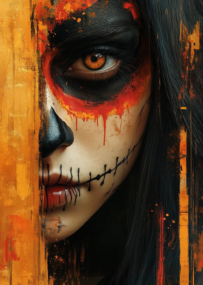 Day of the Dead Skull Girl Canvas Wall Art | Los Muertos Print