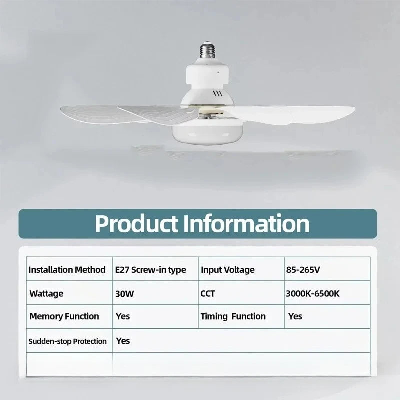 E27 Socket Ceiling Fan with LED Light & Remote | RTONTR