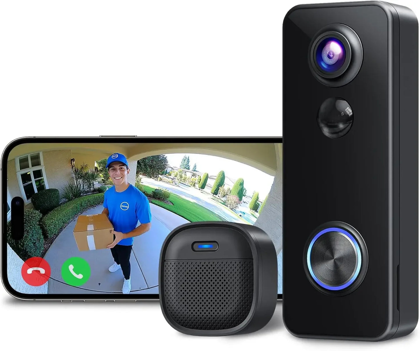 Wireless Video Doorbell with 180° View, 2K HD, Two-Way Talk, No Monthly Fee, Alexa/Google Compatible Peaceful Pleasures Health and Wellness United States