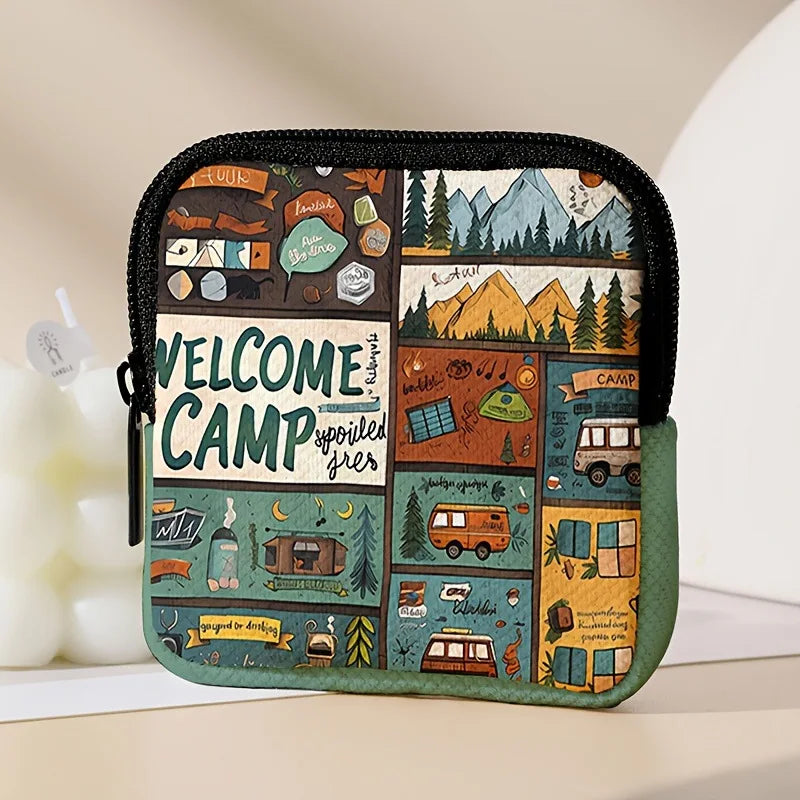 Camp print coin purse faux leather waterproof imitation leather zipper storage bag multifunctional mini earphone case Peaceful Pleasures Health and Wellness