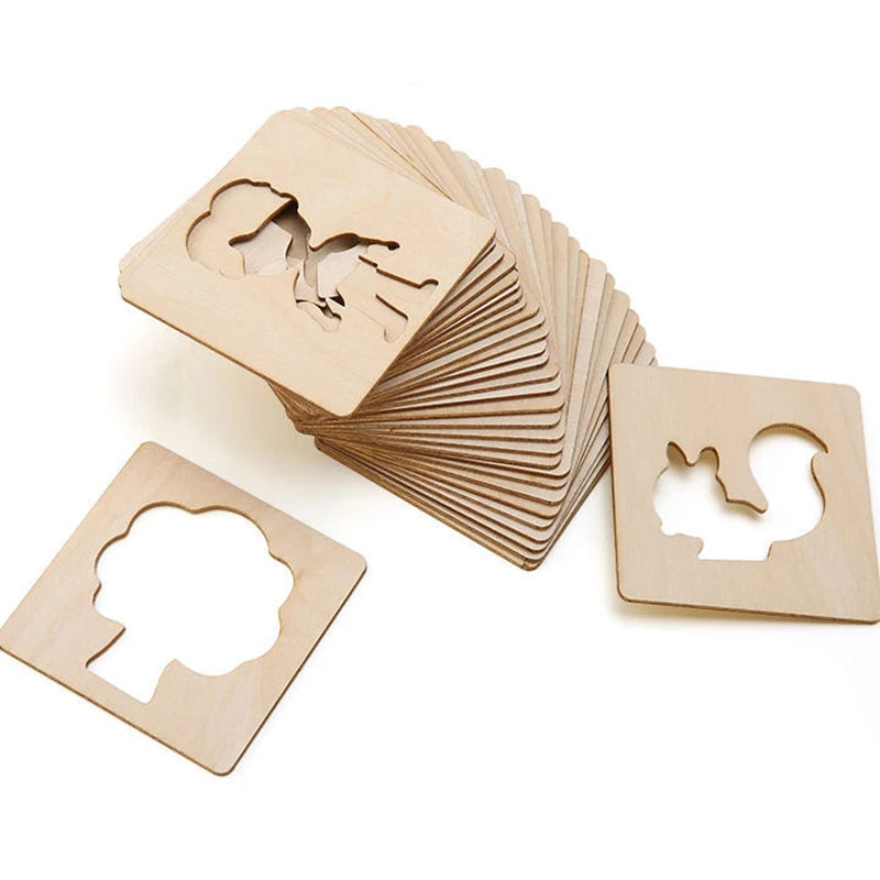 Wooden DIY Painting Stencils Kids Tools Doodle Educational Gifts Boys