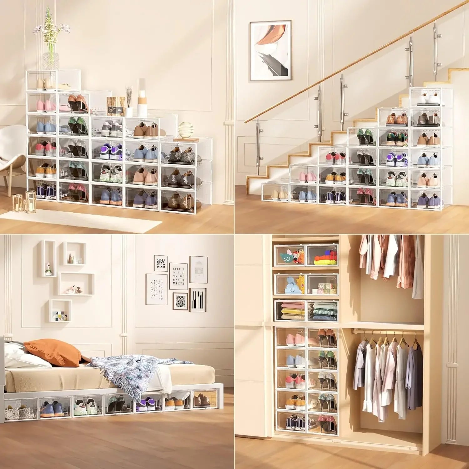 12 Pack Large Clear Plastic Stackable Shoe Storage Boxes with Lids, Modular Organizer for Closet Peaceful Pleasures Health and Wellness