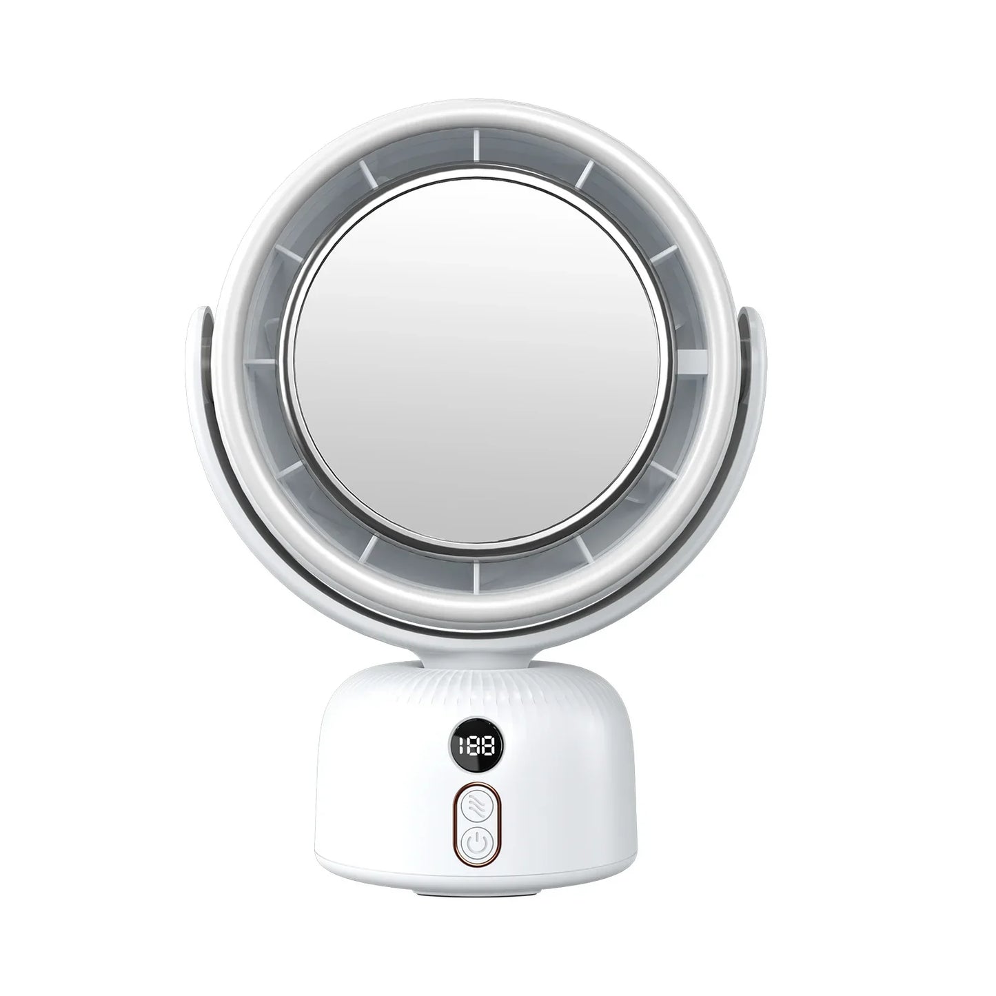 Cosmetic Mirror Bladeless Fan with LED Light – Portable Rechargeable