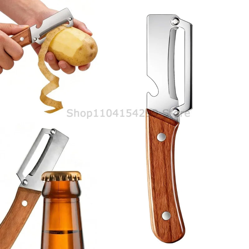 3-in-1 Vegetable Peeler & Paring Knife | Wooden Handle