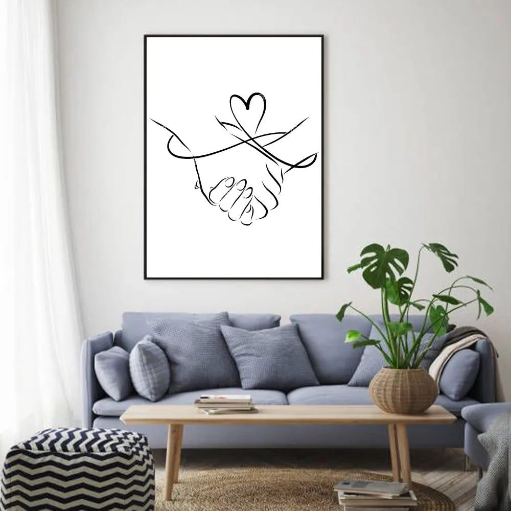 Black & White Couple Line Art Poster | Self-Adhesive Wall Decor Wall Art Poster Peaceful Pleasures Health and Wellness