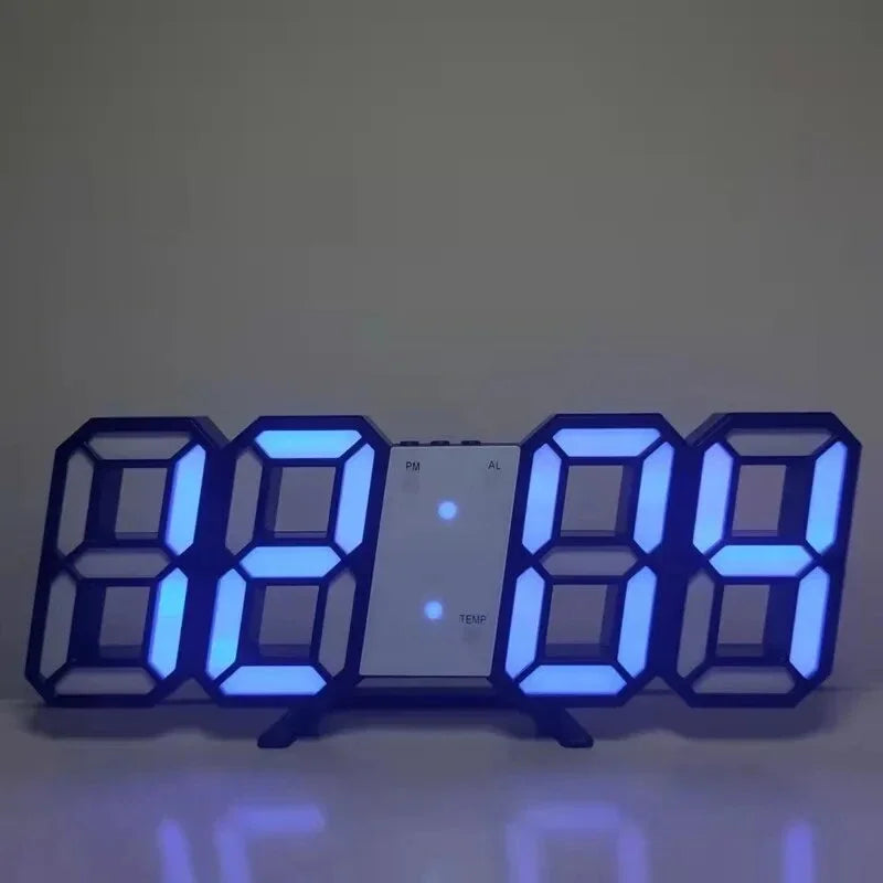 3D LED Digital Wall Clock – Alarm, Calendar & Timer LED Wall Clock Peaceful Pleasures Health and Wellness Black Blue