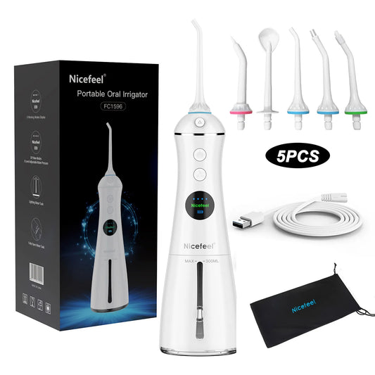 Portable Water Flosser – IPX7, 6 Modes & 5 Nozzle Heads Oral Irrigator Peaceful Pleasures Health and Wellness