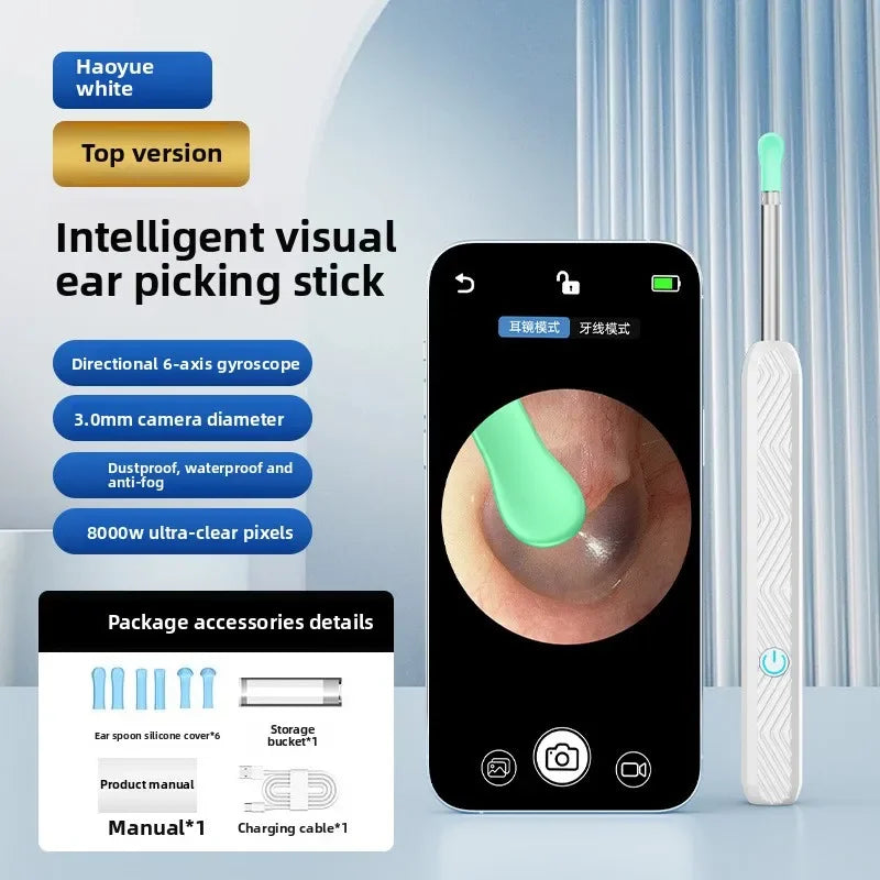 Visual Ear Wax Cleaner with Camera Safe Earwax Removal Endoscope with 5M Camera Luminous Otoscope Ear Cleaning Tools Ear Care Peaceful Pleasures Health and Wellness Basics White