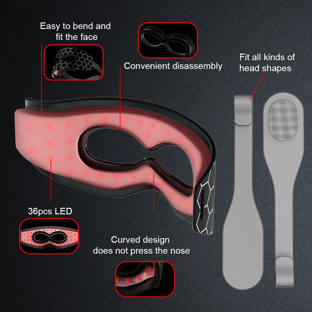 Cordless Red Light Eye Mask 7 Color Silicone Photon Therapy Under Eye Rejuvenation Mask for Dark Circle Puffiness Beauty Device Peaceful Pleasures Health and Wellness