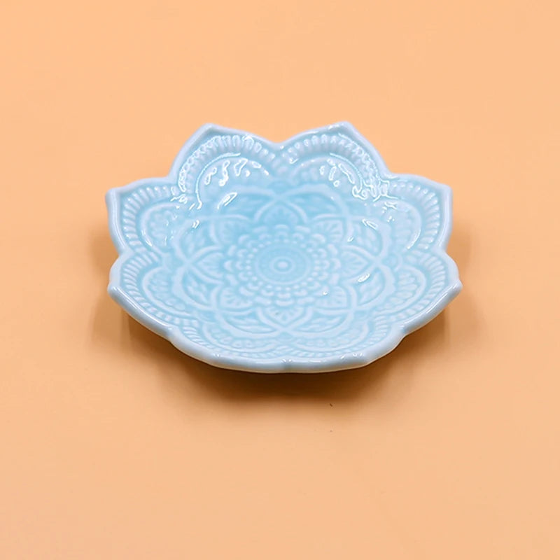1Pcs Ceramic Jewelry Display Tray Holder Organizer Storage Irregular Disk Plate Ring Bracelet Necklace Jewelry Decoration Peaceful Pleasures Health and Wellness Blue