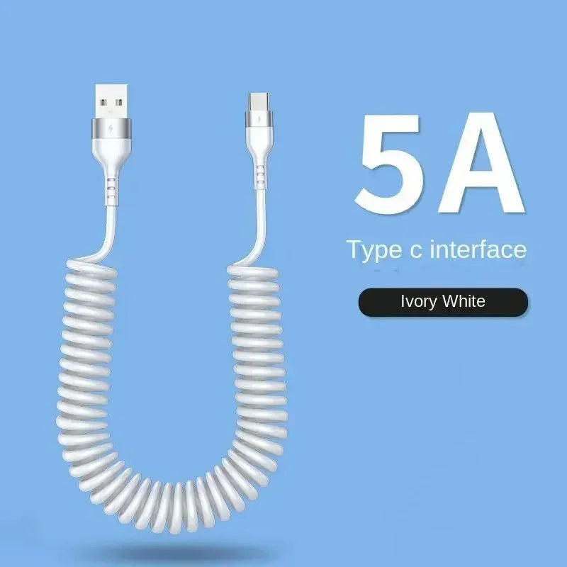 66W 5A Retractable USB-C Fast Charging Spring Car Cable