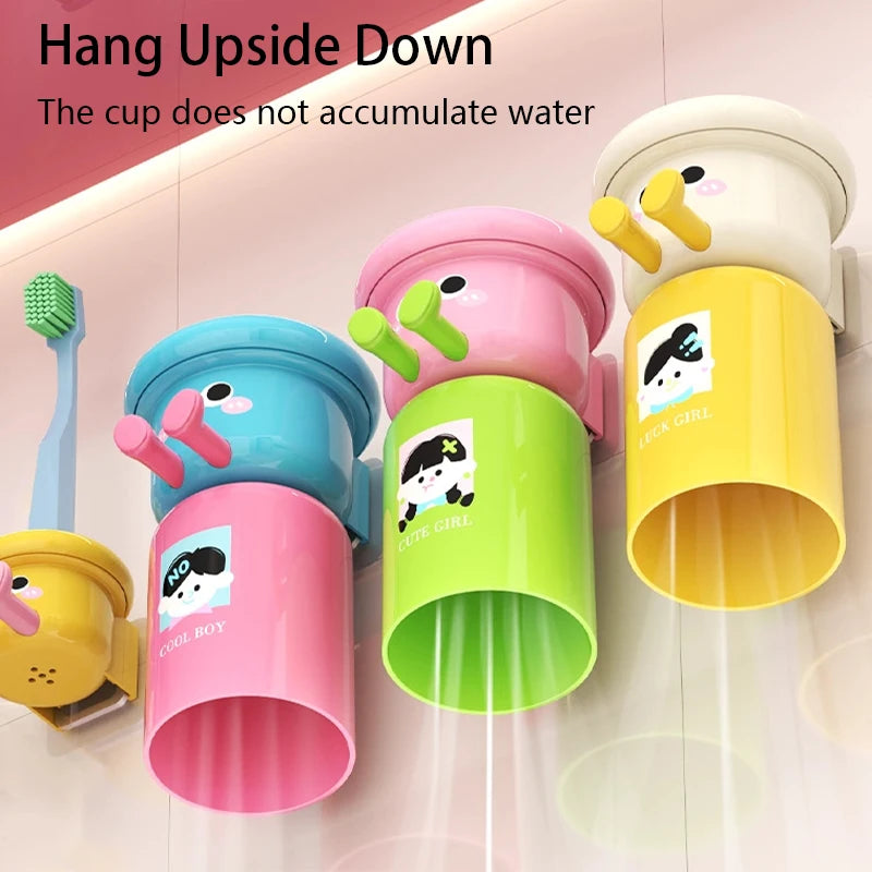 Cute Kids Creative Toothbrushes Holder,Household No Punching Organiser Rack with Cups for Toothpaste Comb,2 In 1 Gargle Cup Peaceful Pleasures Health and Wellness