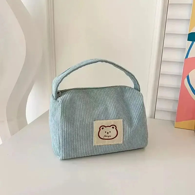 Women's Plush Corduroy Cosmetic Bag – Large Soft Handbag
