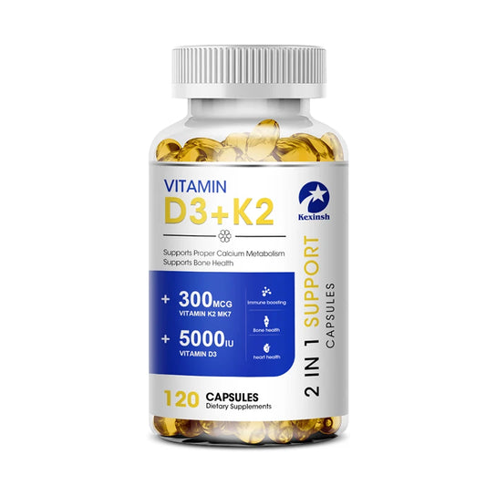 Kexinsh Vitamin D3K2 Capsules 5000iu Vitamin D3 300mcg K2 Support Teeth Bone Heart Health Joint Health Peaceful Pleasures Health and Wellness