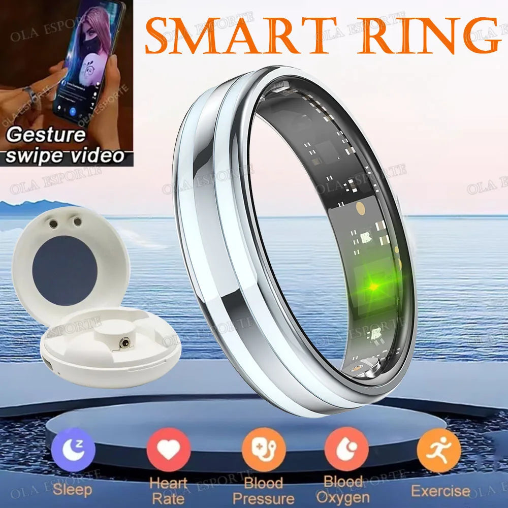 New 6.3mm Thin Smart Ring Health Monitor Smartring Outdoor Waterproof Ring Heart Rate Body Temperature Monitoring Sports rings Peaceful Pleasures Health and Wellness Silver Pro 8