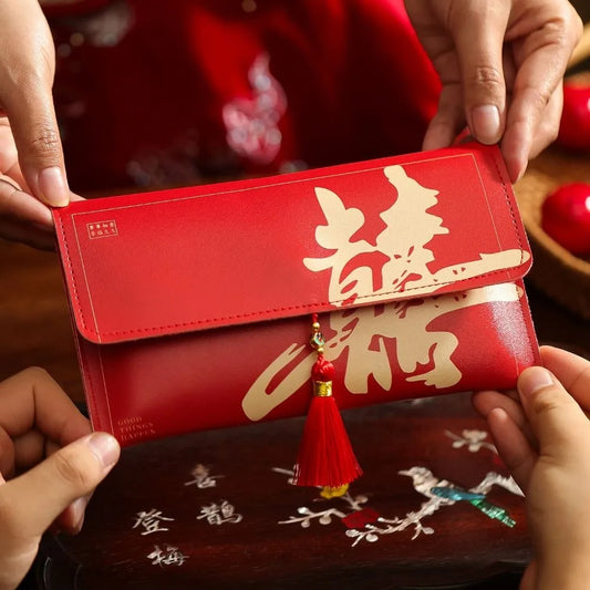Chinese New Year Red Envelope Hongbao | PU Leather & Cloth Festive Gift Envelope Oasis Select
