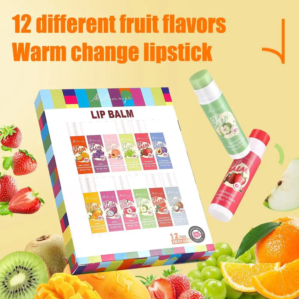 12pcs Moisturizing Lipstick Set, Hydrating Lip Care Suitable For All Skin Types, Fruit Lipstick Lip Balm Set Peaceful Pleasures Health and Wellness