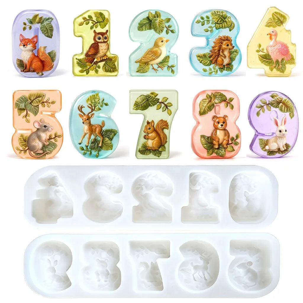 Number 0–9 Forest Animal Silicone Mold | Candle Soap Resin DIY