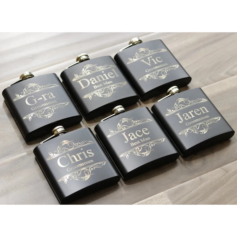 Personalized Engraved Black Flask | Groomsman Wedding Gift Engraved Flask Gift Peaceful Pleasures Health and Wellness