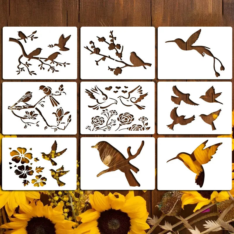 9 Sheets Bird Painting Templates DIY Animal Art Stencils Kids Adults