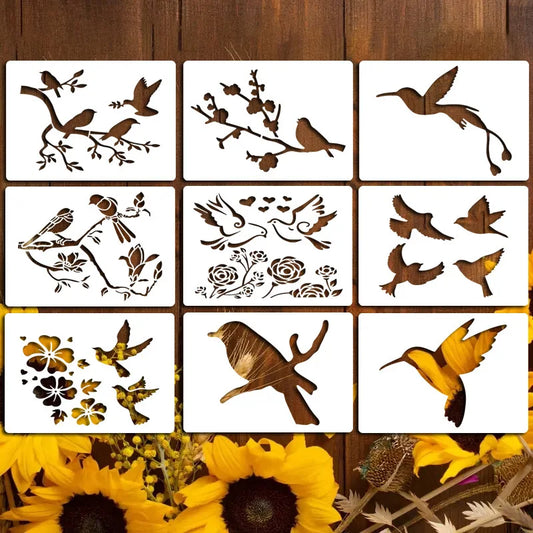 9 Sheets Bird Painting Templates DIY Animal Art Stencils Kids Adults Peaceful Pleasures Health and Wellness 9pcs