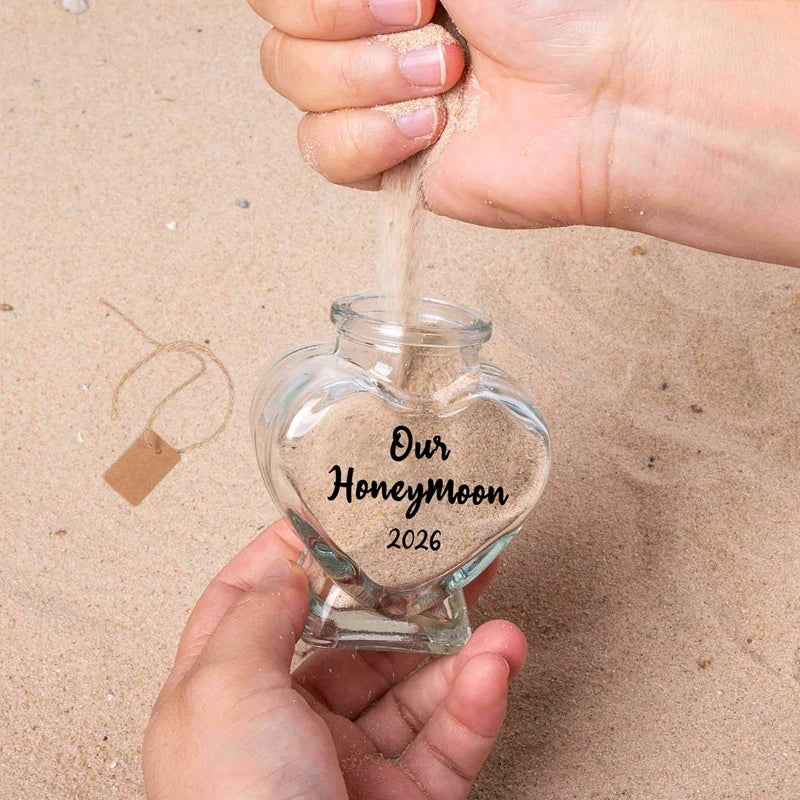 Honeymoon Heart Glass Sand Jar | Wedding Keepsake Pink Gift Wedding Keepsake Jar Peaceful Pleasures Health and Wellness