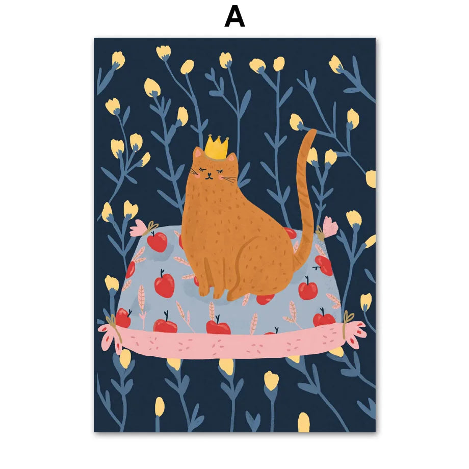 Colorful Girl Cat Horse Dog Bird Flower Cake Wall Art Canvas Painting Nordic Posters Prints Pictures for Living Room Home Dec Peaceful Pleasures Health and Wellness A 40x50cm Unframed