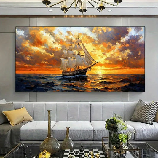 1pc Frameless Modern Retro Oil Paintings of Sailboats on The Sea Canvas Painting Art for Living Room Modern Canvas Poster Decor Peaceful Pleasures Health and Wellness ZLH4333 80x160cm No Frame