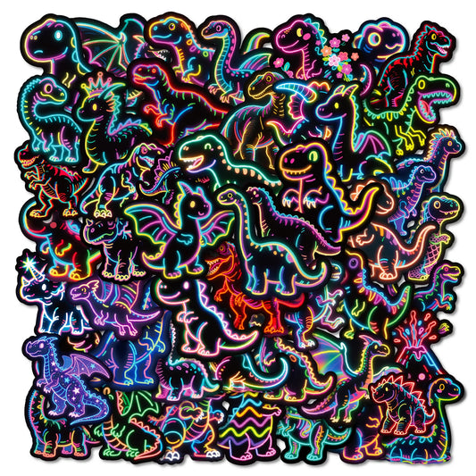 Neon Dinosaur Black Border Glow-in-the-dark Graffiti Stickers Peaceful Pleasures Health and Wellness