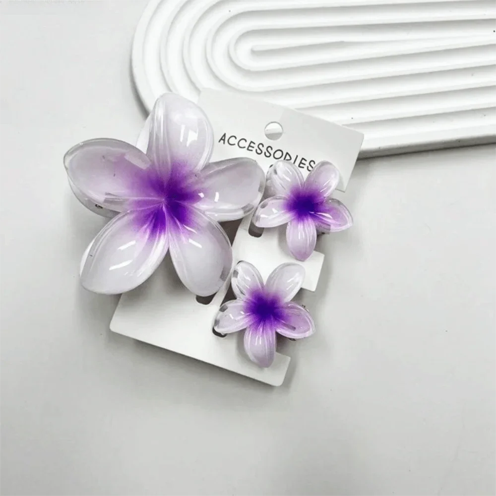 3-Pack Plumeria Flower Hair Claw Clips – Gradient Acrylic Set
