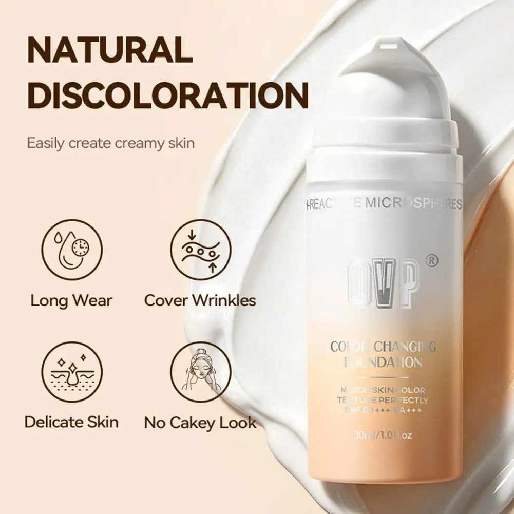 Color-Changing Sunscreen Foundation, Skin Tone Matching, All-Day Long-Lasting Wear, Perfect Base Foundation Makeup Peaceful Pleasures Health and Wellness