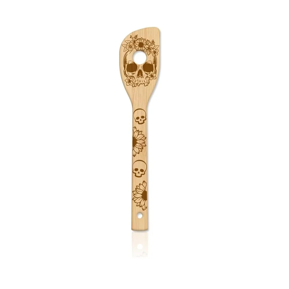 Skeleton Bamboo Cooking Utensils | Gothic Engraved 6-Piece Set Kitchen Utensil Set Peaceful Pleasures Health and Wellness ESpatula 1PCS 30X6cm