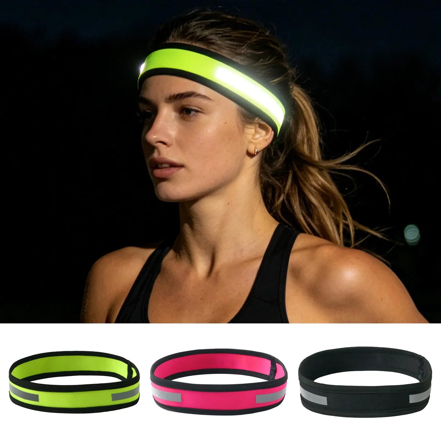Reflective Sport Sweatband – Anti-Slip Elastic Headband