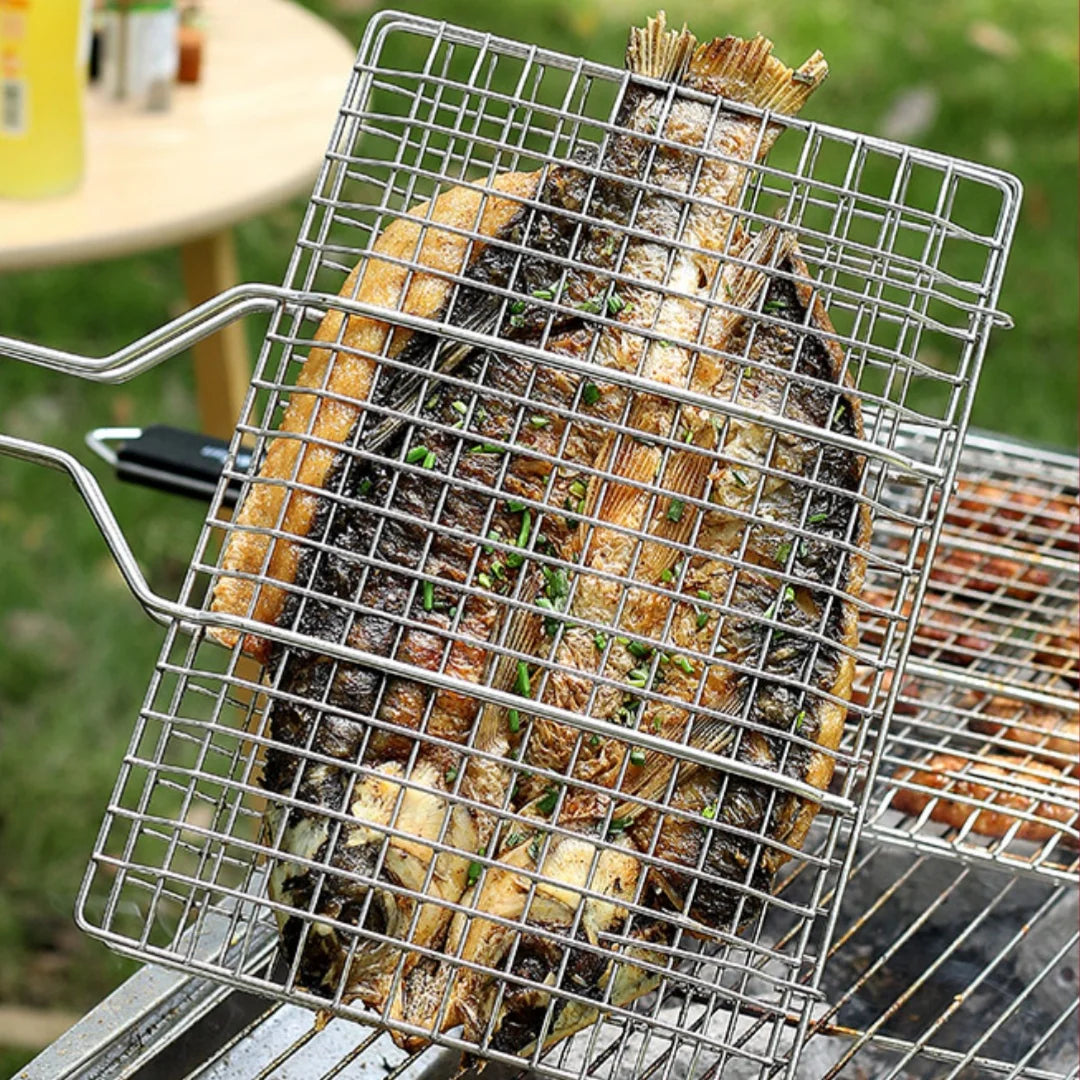 Large Folding BBQ Grill Basket with Removable Handle BBQ Grill Basket Peaceful Pleasures Health and Wellness