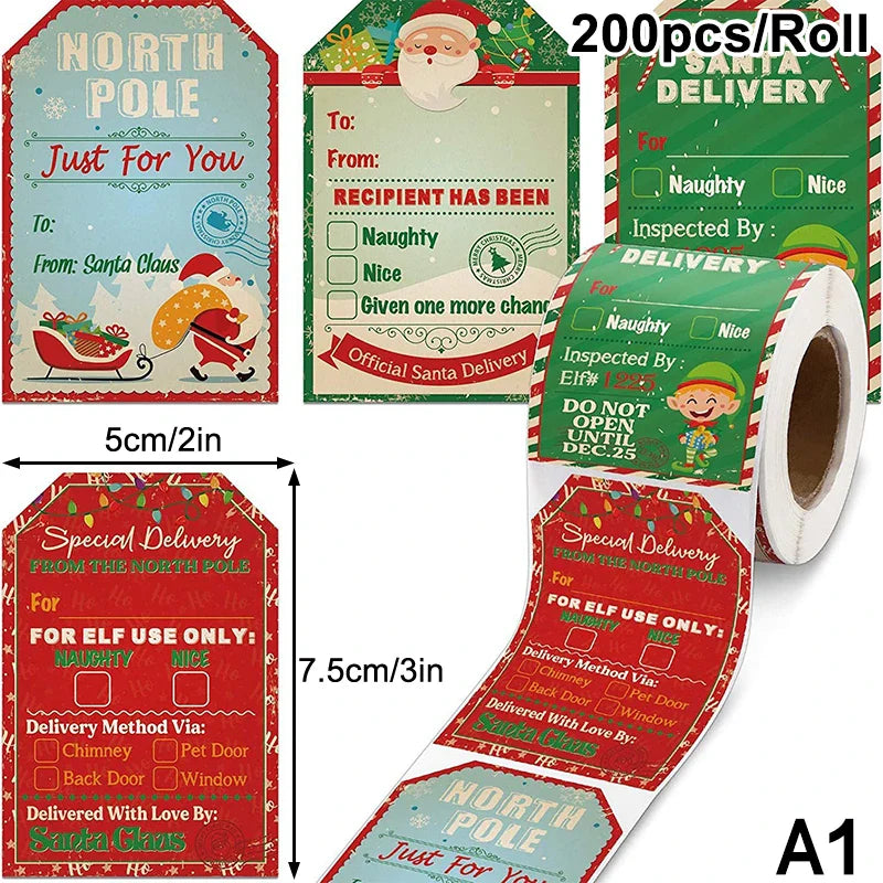 200–500pcs Christmas Stickers PVC Gift Tags & Holiday Seals