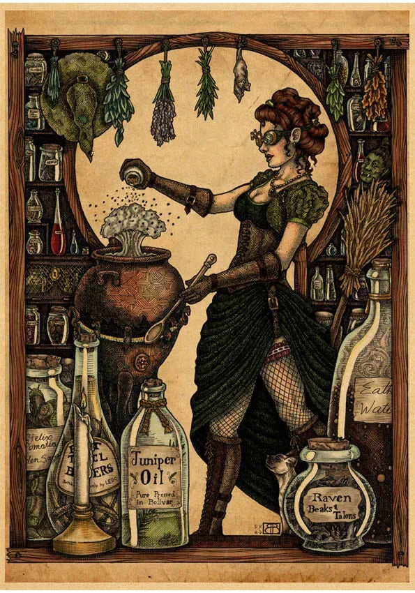 Kitchen Witch Retro Canvas Wall Art Poster | Vintage Brew Print