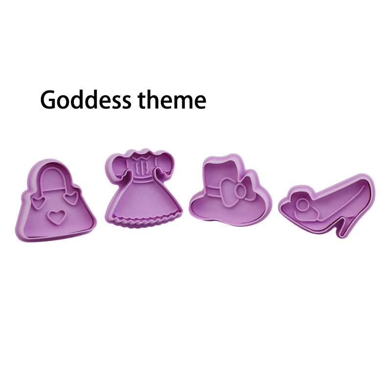 4-Piece 3D Cartoon Cookie Stamp & Cutter Mold Set – DIY Biscuit Baking Molds