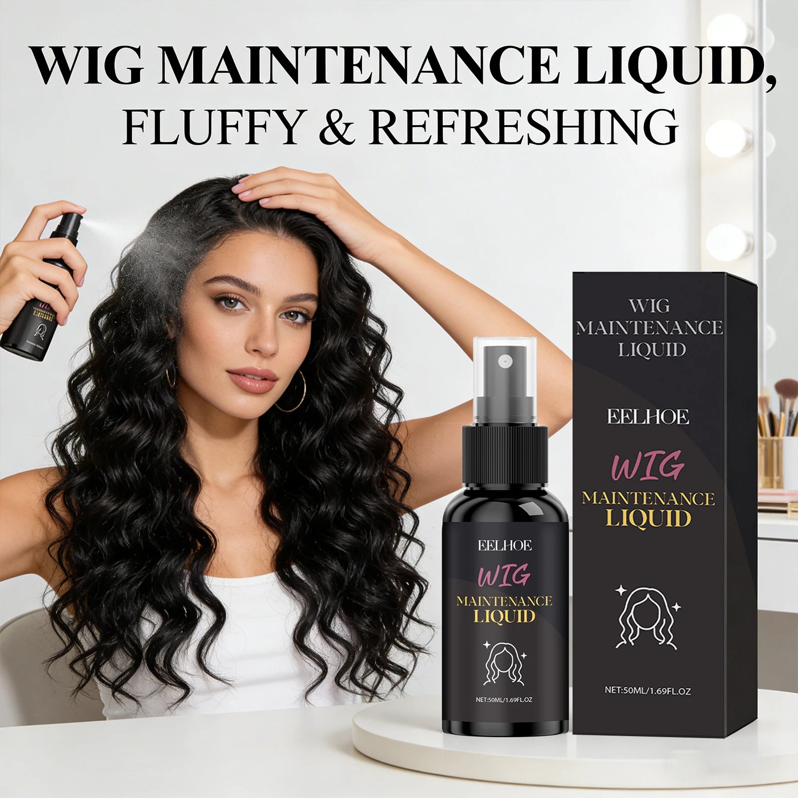 Eelhoe Wig Fluffy Spray Anti-Frizz Moisturizing Mousse 50ml Wig Styling Spray Peaceful Pleasures Health and Wellness