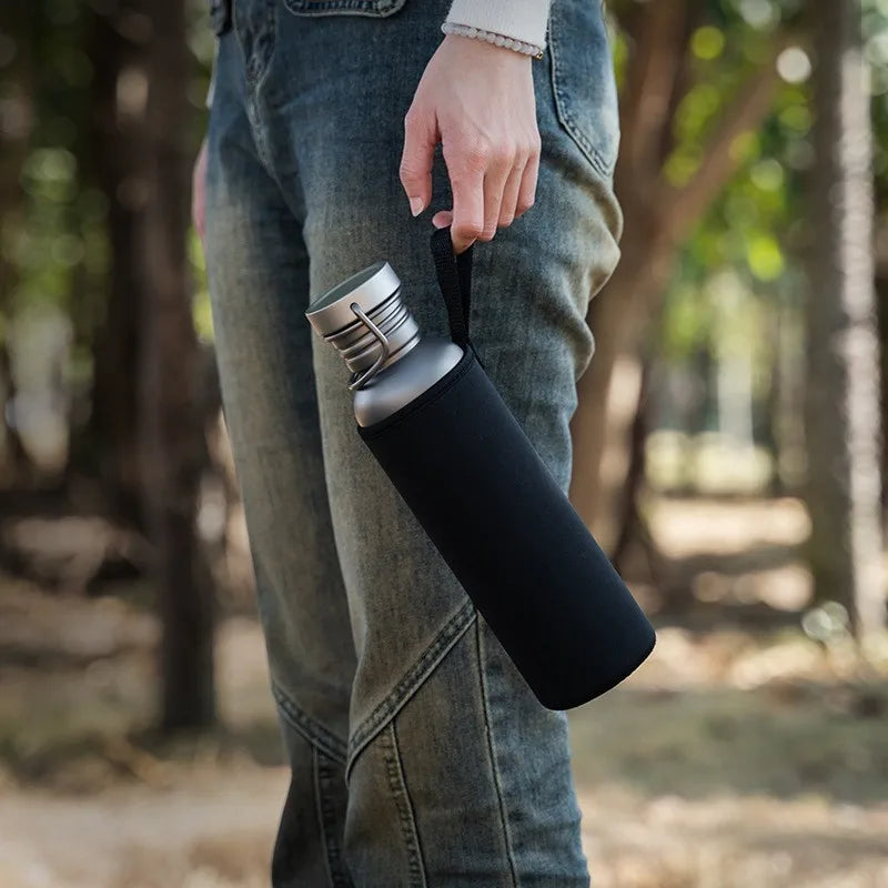 500/600/750ML Titanium Water Bottle Outdoor Camping Supplies Tourism Sports Cycling Hiking Camping Water Bottle with Cup Sleeve Peaceful Pleasures Health and Wellness