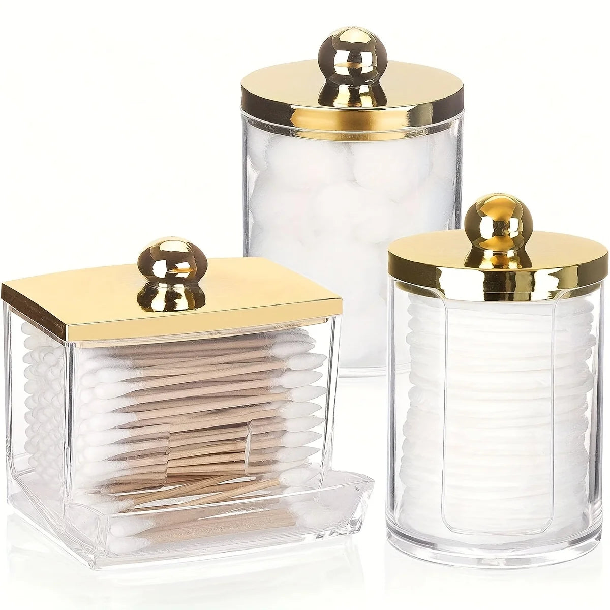 Apothecary Qtip Holder & Cotton Ball Dispenser with Gold Lid