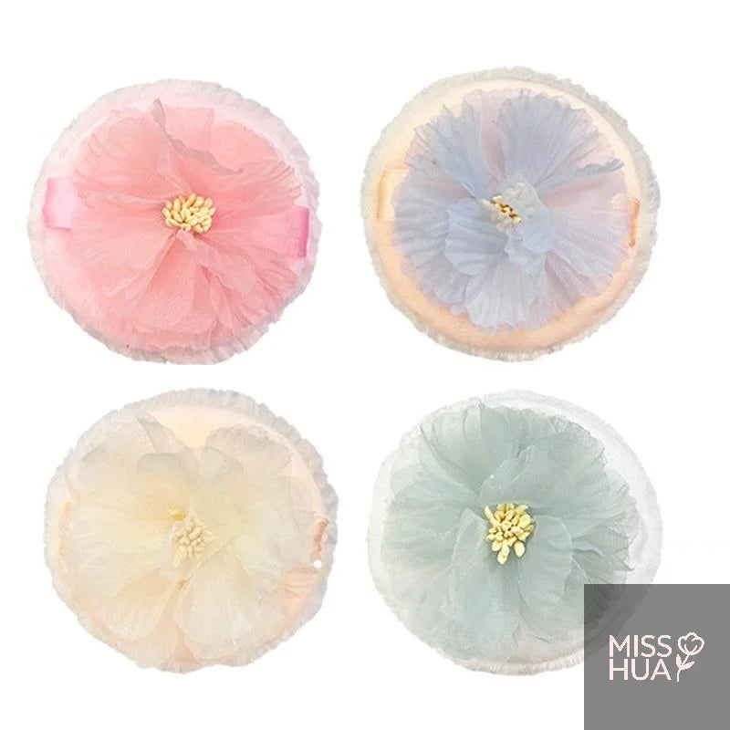 3D Ribbon Flower Velvet Powder Puff | Dual-Sided Fluffy