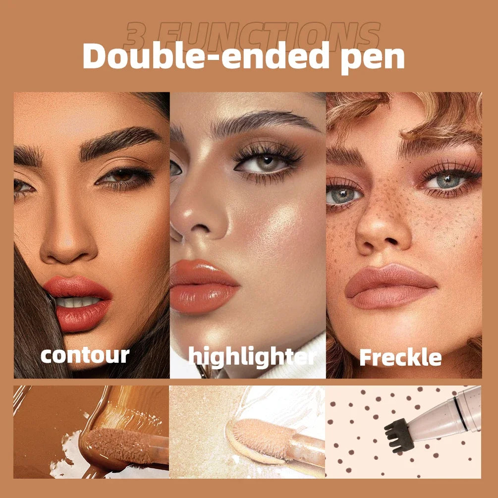 QIBEST Double-headed Freckle Highlighter Stick Fast-drying Waterproof Natural Liquid Contour Lasting Simulation Freckles Stamp Peaceful Pleasures Health and Wellness