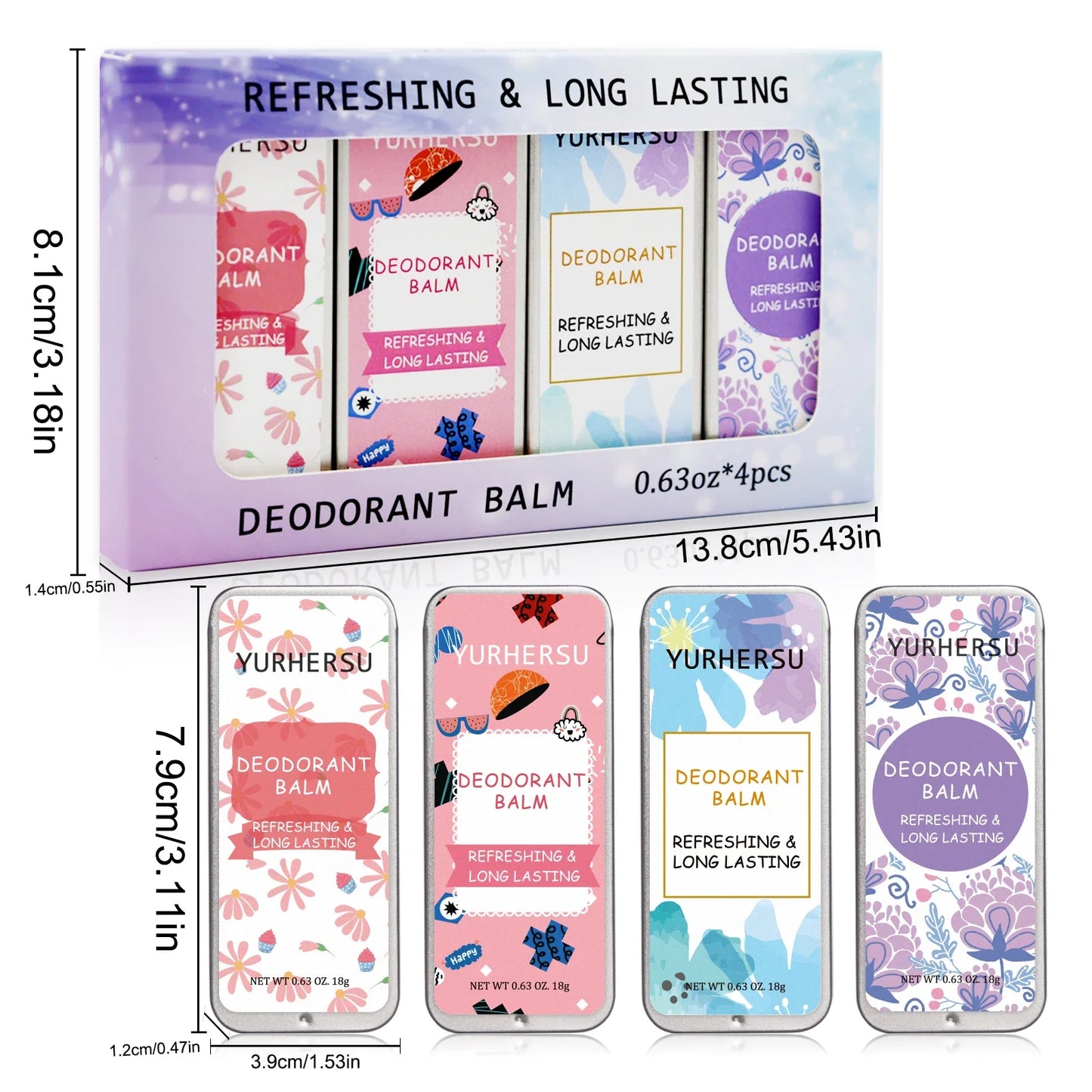 YURHERSU 4-Piece Deodorant Stick Set – Unisex Body Freshness
