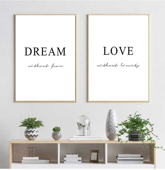 Minimalist Black & White Dream Love Quote Canvas Wall Art Canvas Wall Art Print Peaceful Pleasures Health and Wellness