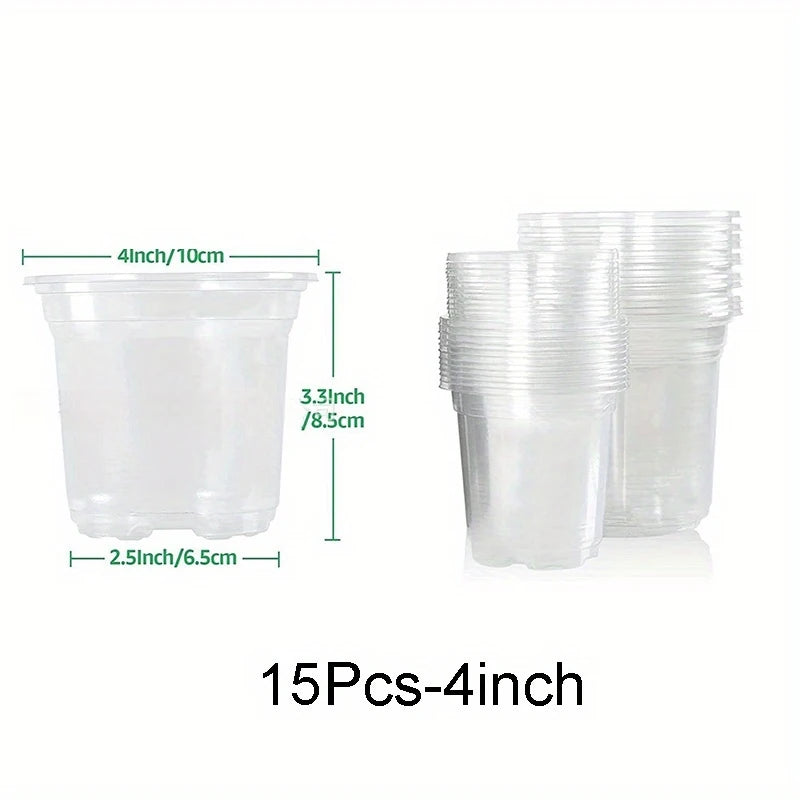 Clear Nursery Pots with Drainage Holes – Transparent Variety Pack Nursery Planter Pots Peaceful Pleasures Health and Wellness 15Pcs-4inch