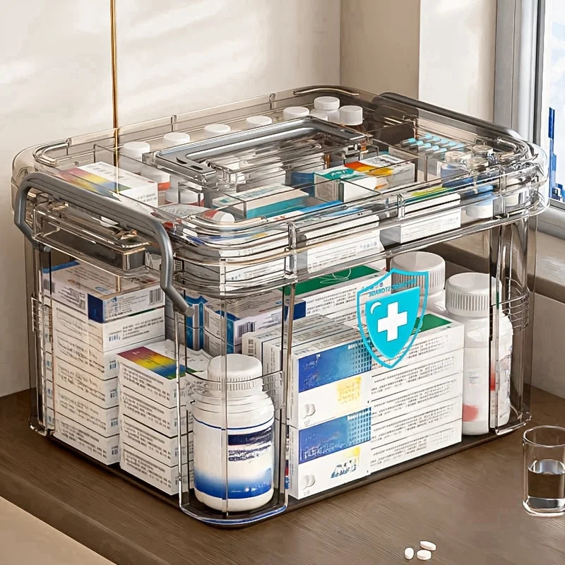 Transparent Plastic First Aid Box with Handle | Home Medicine Storage