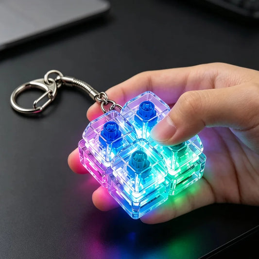 4-Key Mechanical Keyboard Keychain Tactile Clicker LED Crystal Backpack Pendant Decompression Keycap Keychain Bag Accessory Peaceful Pleasures Health and Wellness