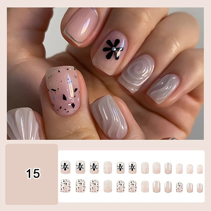 24/30Pcs Medium Fake Nail Set With Jelly Glue Gradient French Press On False Nail Elegantstyle Nails Full Cover Wearing False Peaceful Pleasures Health and Wellness 15