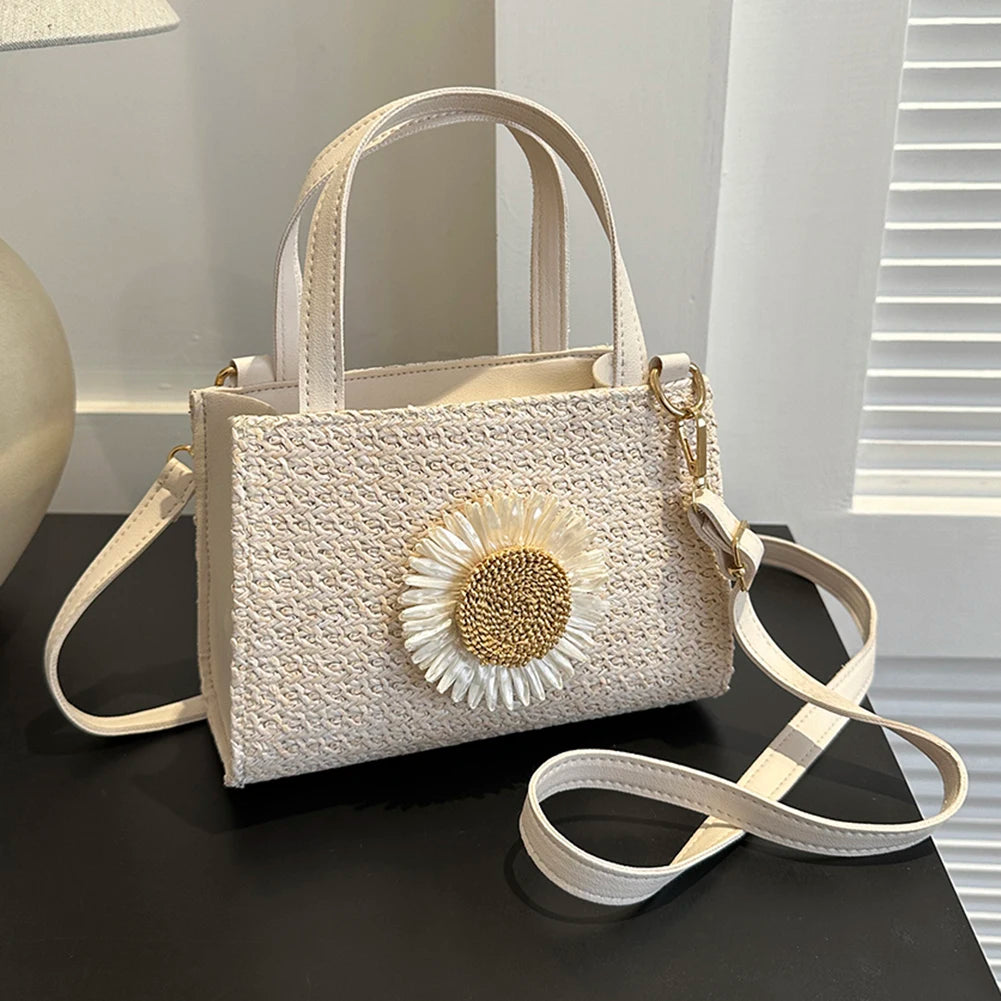 Sunflower Straw Crossbody Bag for Women – Travel Vacation Bag Crossbody Bag Peaceful Pleasures Health and Wellness Beige Australia