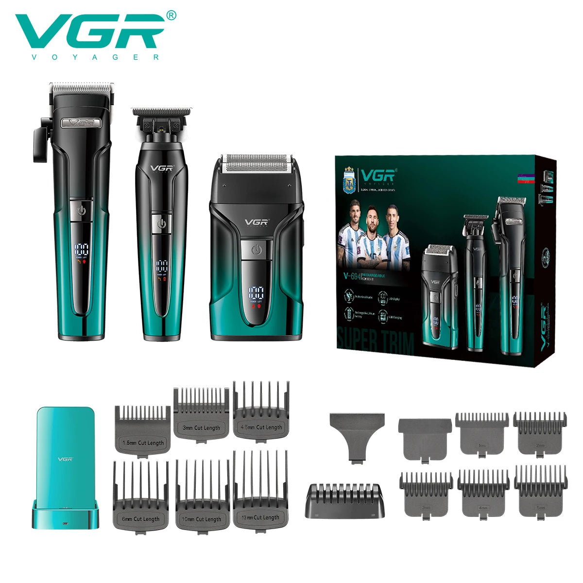 VGR 3-in-1 Hair Trimming Set Professional High end Electric Push Clipper Oil Head Carving Pusher LED Reciprocating Shaver V-694 Peaceful Pleasures Health and Wellness USB